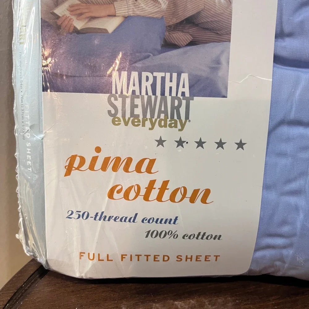 Vtg 2001 Martha Stewart Everyday Pima Cotton Full Fitted Sheet Blue 250TC NEW